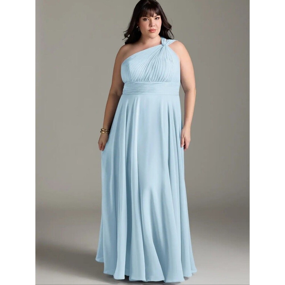 NWT Azazie Charlize Sky Blue One-Shoulder Evening Gown Size 16